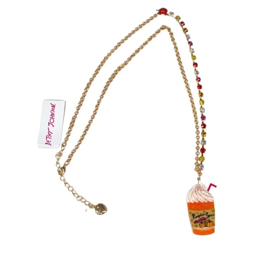 𝅺Betsey Johnson Pumpkin Spice Necklace Rhinestone New